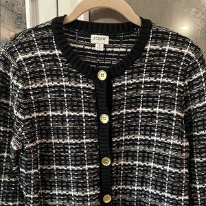 J. Crew Black and White Tweed-Style Button Cardigan